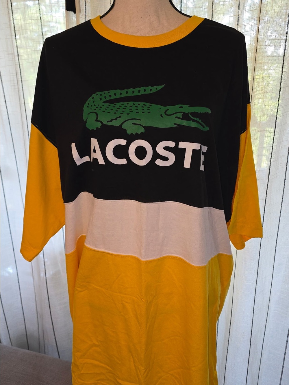 Lacoste Black, Yellow & White Colorblock Short Sleeve Tee with Green Croc
